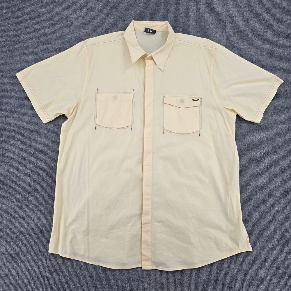 Oakley Mens XXL Short Sleeve Button Down Shirt Cream Utility Techwear Stretch